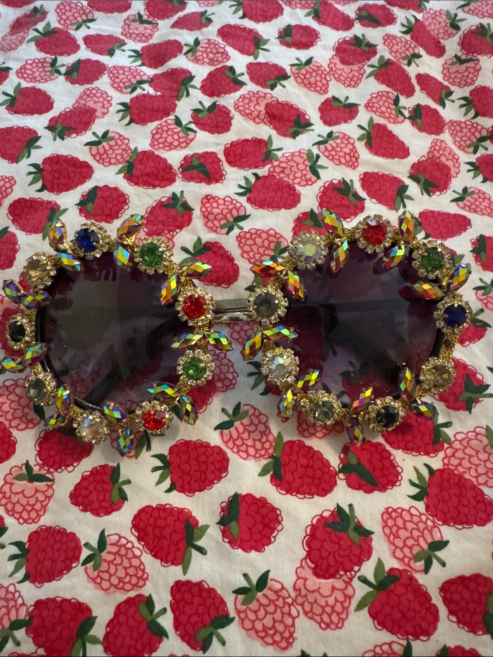 Embellished Round Sunglasses - Multicolor Crystal Accents
